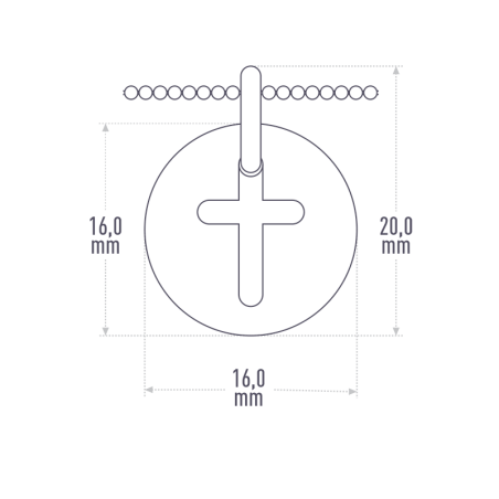 Dimensions de la médaille de baptême CATHO sur chaîne de la collection de bijoux pour enfants MIKADO.