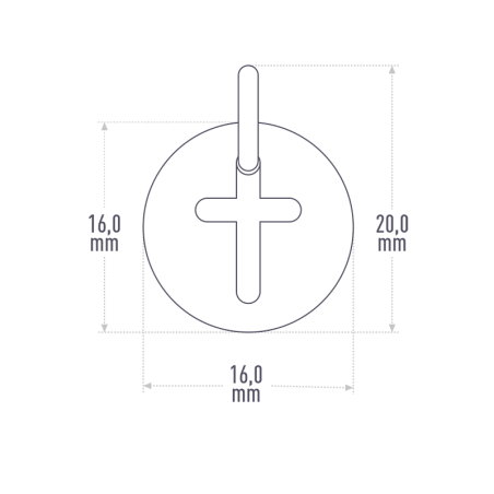 Dimensions de la médaille de baptême CATHO de la collection de bijoux pour enfants MIKADO.