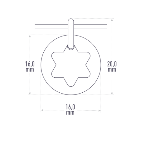 Dimensions de la médaille MAGUÈN DAVID sur cordon de la collection de bijoux pour enfants MIKADO.