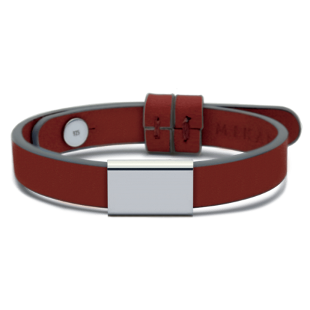 Bracelet HIP-HOP argent sur cuir simple cerise de la collection de bijoux pour enfants MIKADO.