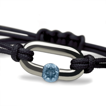Bracelet NEWBORN topaze bleue en argent 925 millièmes et cordon réglisse de la collection de bijoux pour enfants MIKADO.