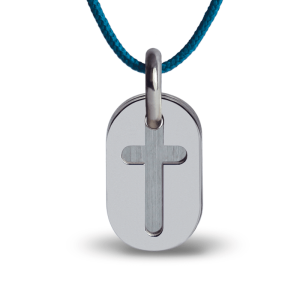 Pendentif de baptême AMEN en argent sur cordon de la collection de bijoux pour enfants MIKADO.