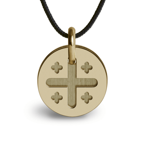 Médaille de baptême JERUSALEM or jaune sur cordon de la collection de bijoux pour enfants MIKADO.