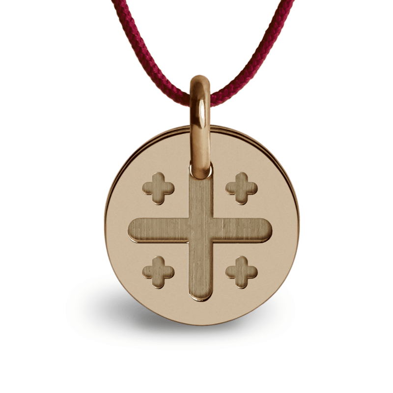 Médaille de baptême JERUSALEM or rose sur cordon de la collection de bijoux pour enfants MIKADO.