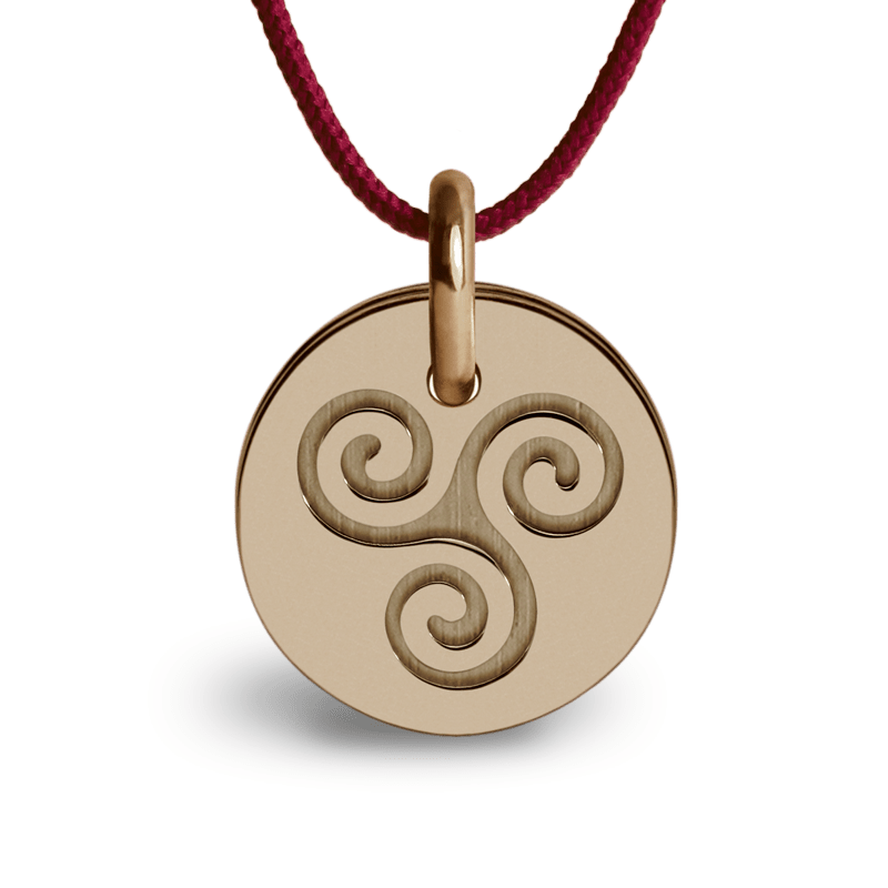 Médaille de baptême TRISKEL or rose sur cordon de la collection de bijoux pour enfants MIKADO.