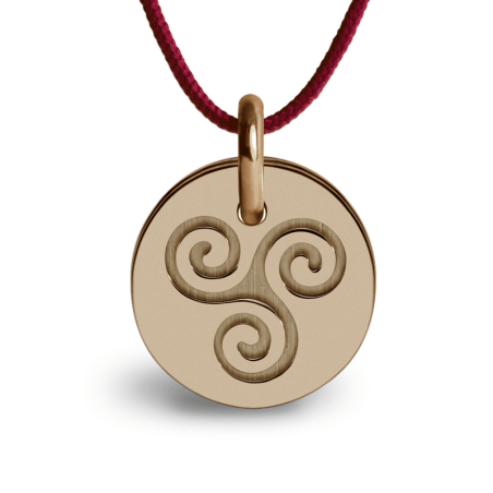 Médaille de baptême TRISKEL or rose sur cordon de la collection de bijoux pour enfants MIKADO.