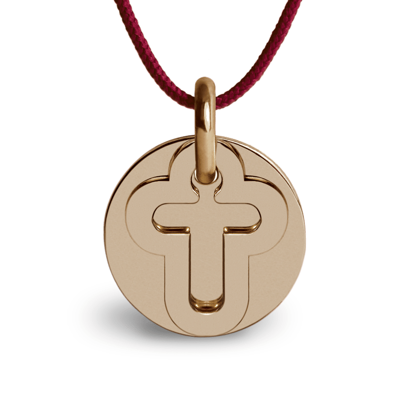 Médaille de baptême I BELIEVE or rose sur cordon de la collection de bijoux pour enfants MIKADO.