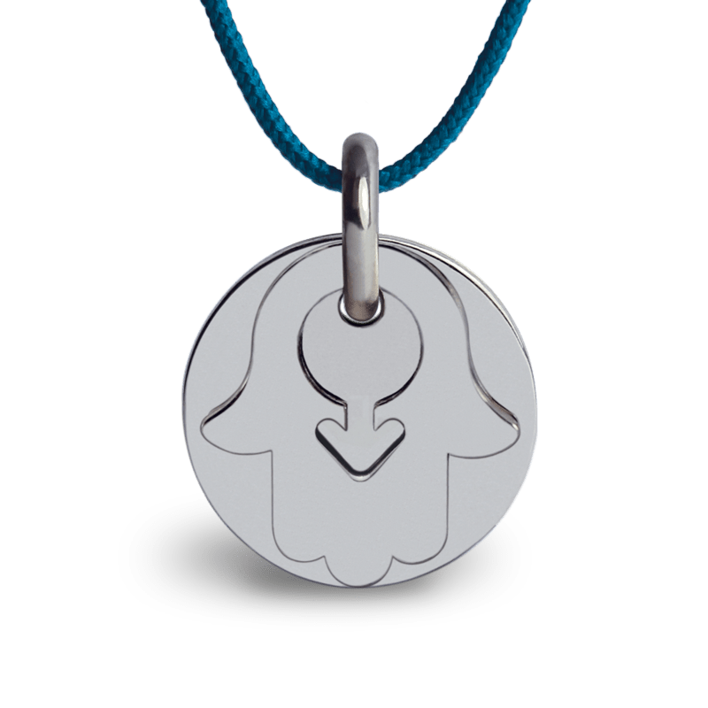 Médaille de baptême KHAMSA BOY argent sur cordon de la collection de bijoux pour enfants MIKADO.