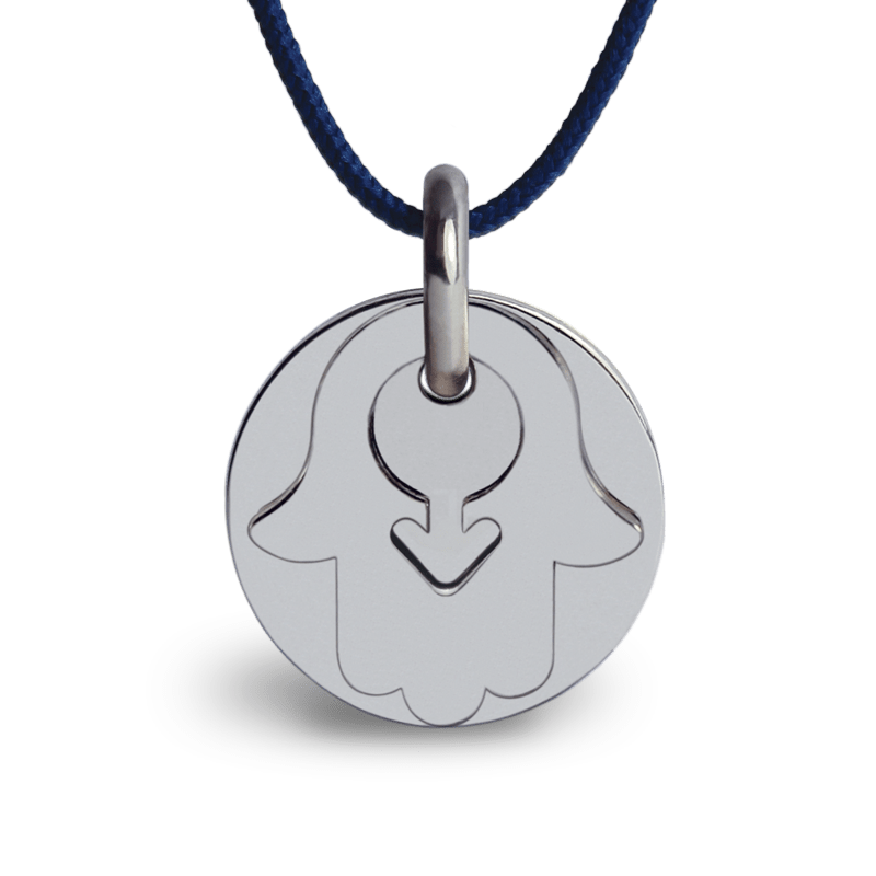 Médaille de baptême KHAMSA BOY or blanc sur cordon de la collection de bijoux pour enfants MIKADO.