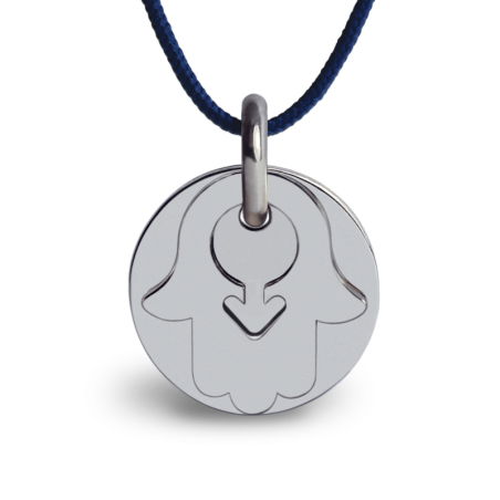 Médaille de baptême KHAMSA BOY or blanc sur cordon de la collection de bijoux pour enfants MIKADO.