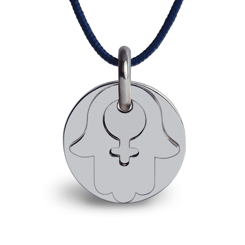 Médaille de baptême KHAMSA GIRL argent sur cordon de la collection de bijoux pour enfants MIKADO.