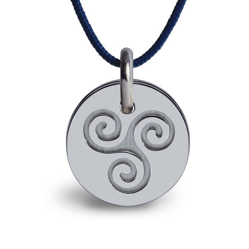 Médaille de baptême TRISKEL or blanc sur cordon de la collection de bijoux pour enfants MIKADO.