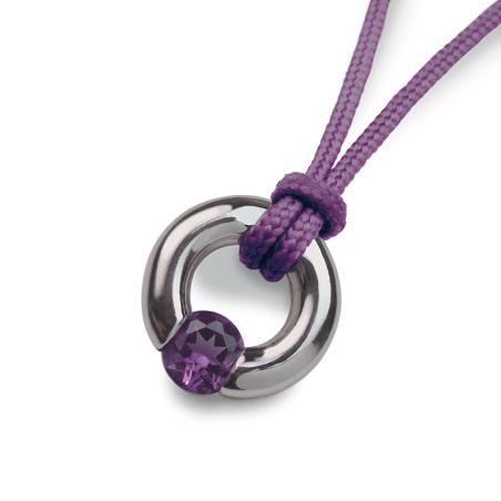 Pendentif NEWBORN améthyste en argent 925 millièmes et cordon violette de la collection de bijoux pour enfants MIKADO.