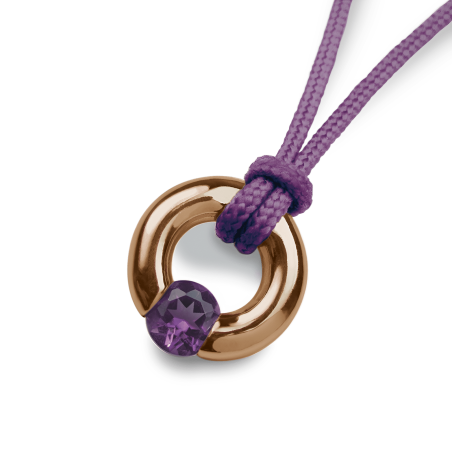 Pendentif NEWBORN améthyste en or rose 750 millièmes et cordon de la collection de bijoux pour enfants MIKADO.