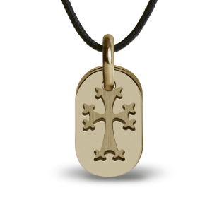 Pendentif de baptême KHACHKAR or jaune sur cordon de la collection de bijoux pour enfants MIKADO.