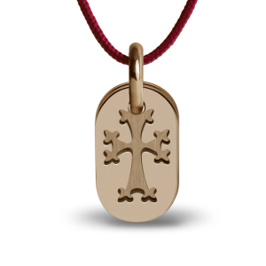 Pendentif de baptême KHACHKAR or rose sur cordon de la collection de bijoux pour enfants MIKADO.